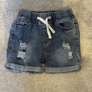 Little Bipsy Distressed Denim Shorts with White Drawstring